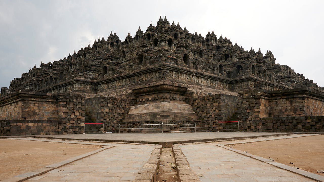 Majestic view of Borobudur Temple, a UNESCO World Heritage site in Central Java, Indonesia.